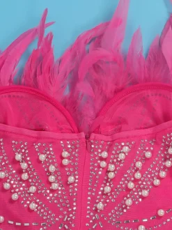 Feather Rhinestone Strapless Mini Dress