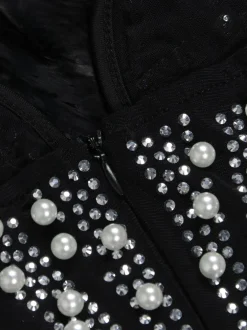 Feather Rhinestone Strapless Mini Dress