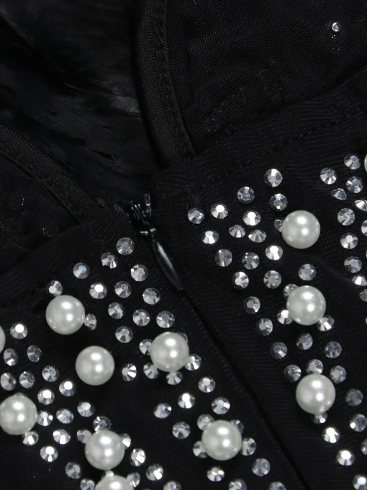 Feather Rhinestone Strapless Mini Dress