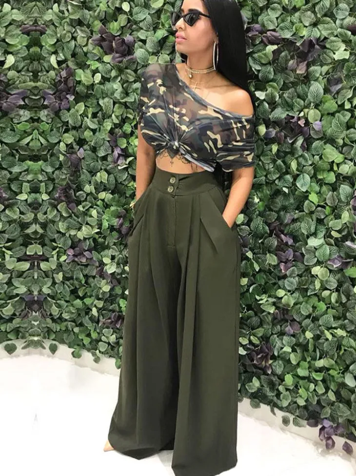 Floor Length Solid Color Wide Leg Pants