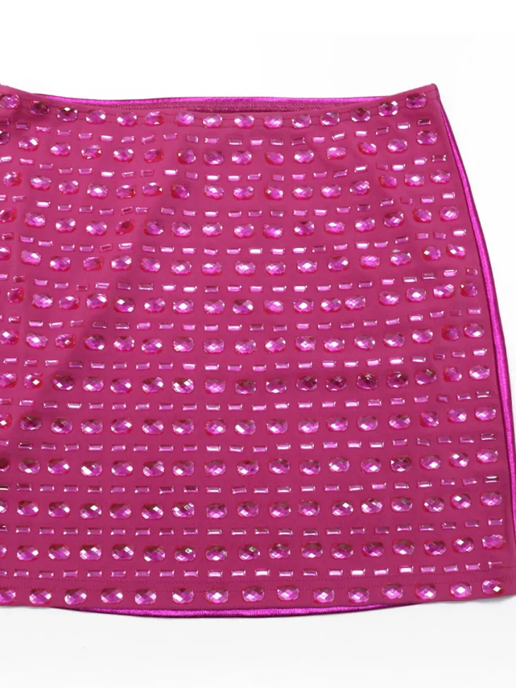 Glamorous Silver Rhinestone Skirt Sets
