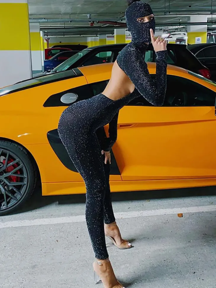Glitter Backless Long Sleeve Jumpsuit