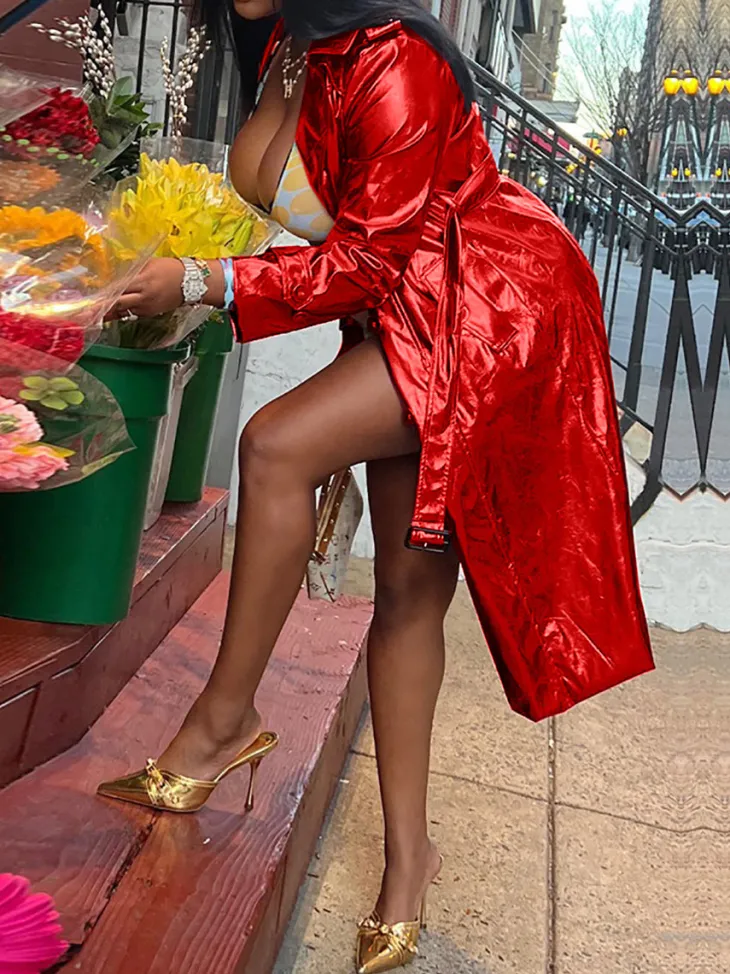 Glitter Belted Trench Coat