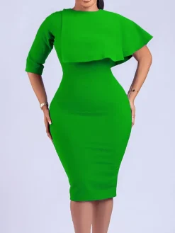 Half Sleeve Asymmetrical Bodycon Midi Dress