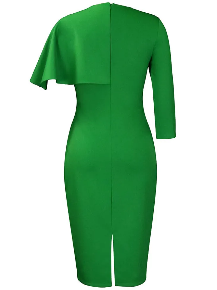 Half Sleeve Asymmetrical Bodycon Midi Dress