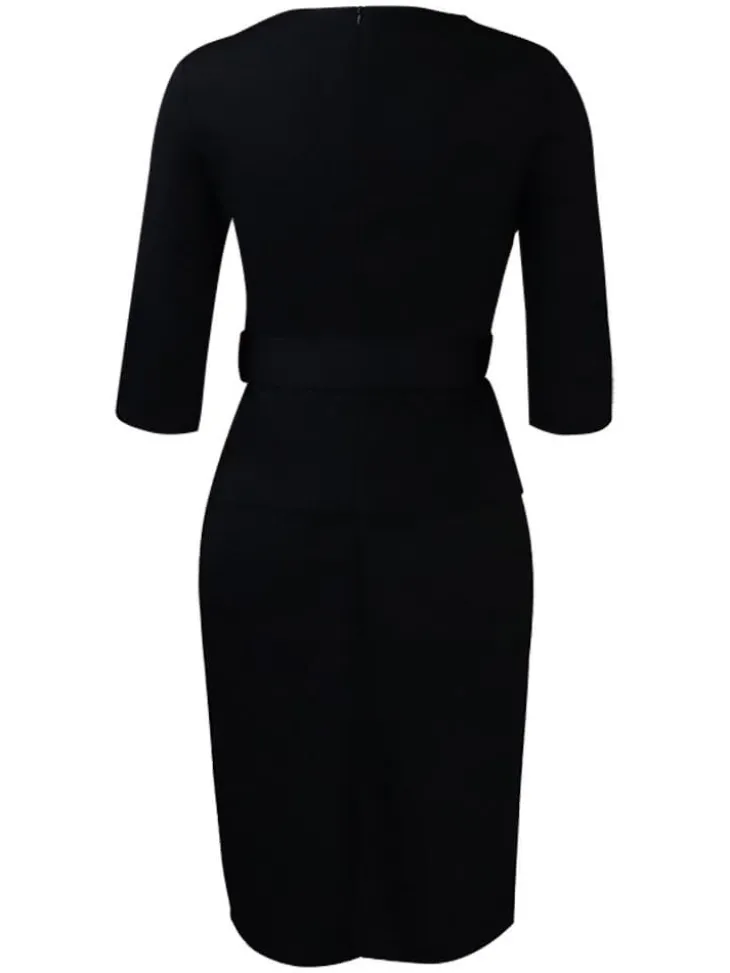 Half Sleeve Solid Color Bodycon Midi Dress