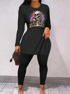 Halloween Print Split Hem Pants Set
