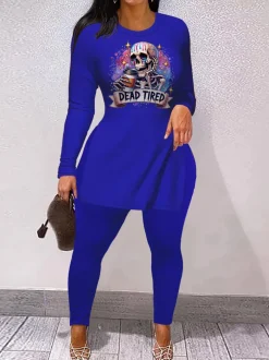 Halloween Print Split Hem Pants Set