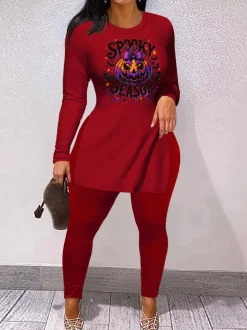 Halloween Print Split Hem Pants Set