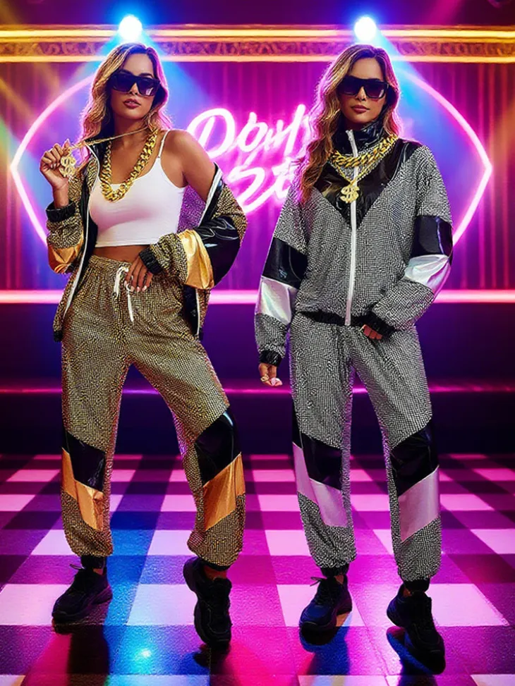 Halloween 80s Disco Glitter Jacket Pants Sets