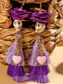 Halloween Skull Tassel Beaded Earrings