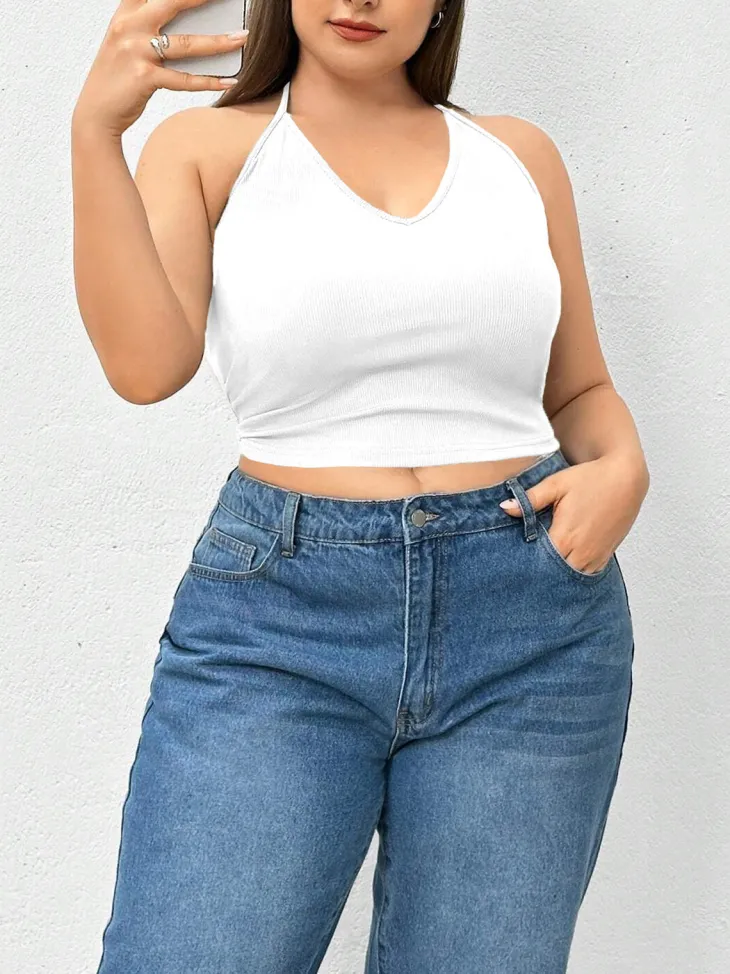 Halter Neck Solid Color Knit Tank Top