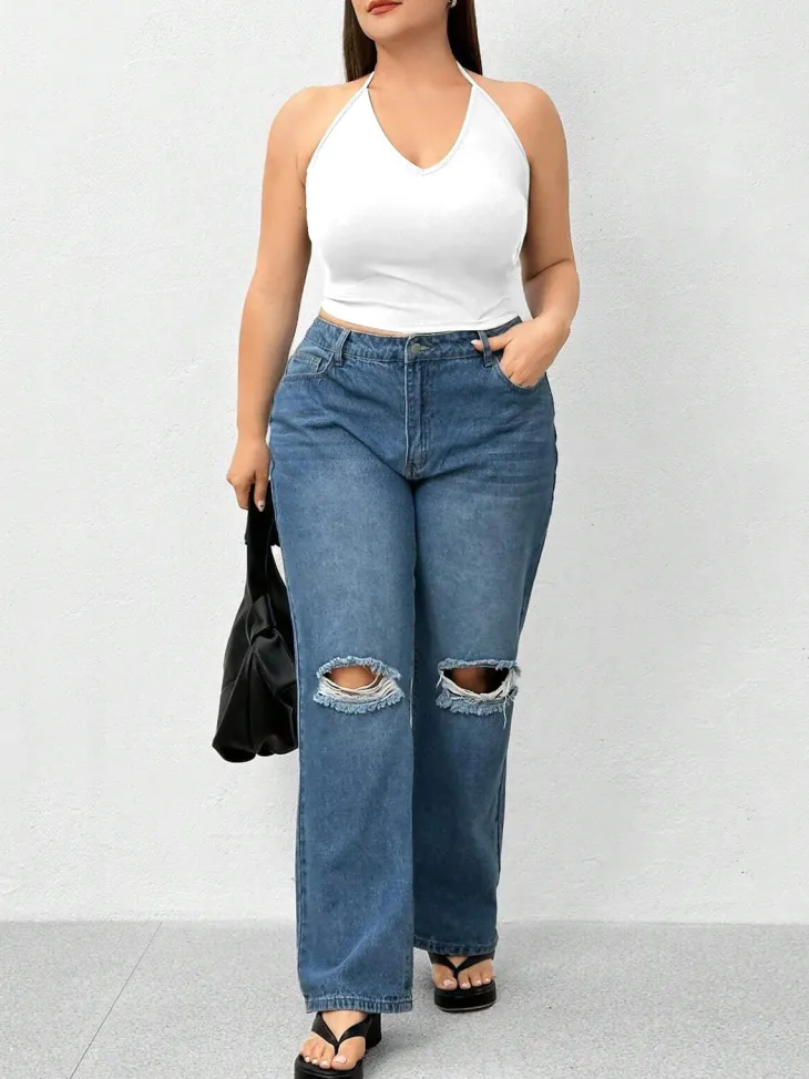 Halter Neck Solid Color Knit Tank Top