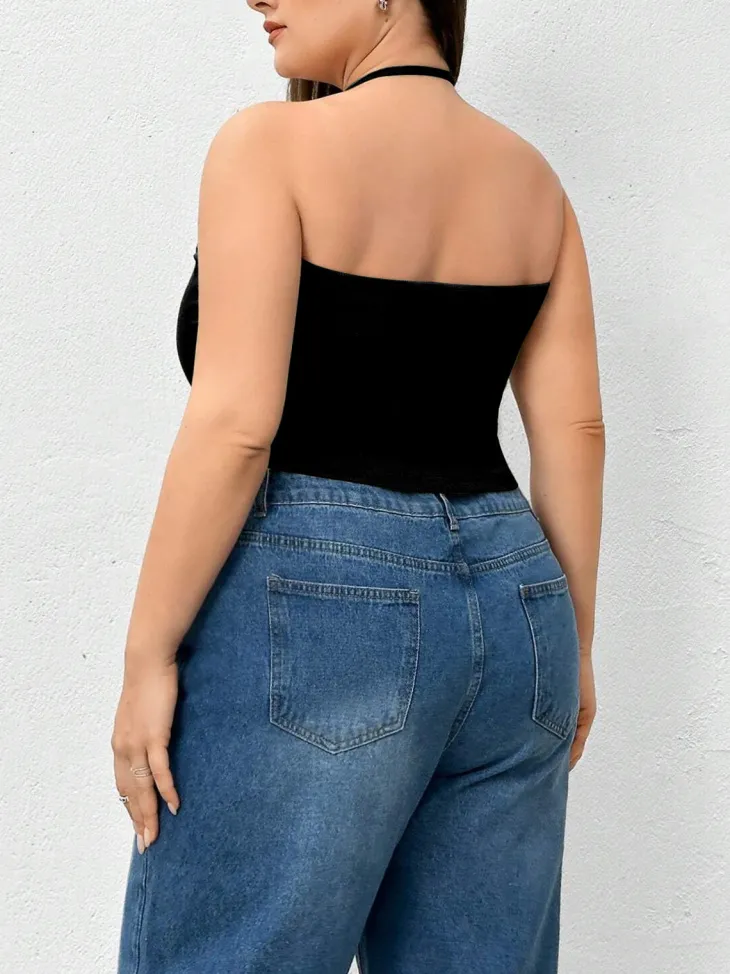 Halter Neck Solid Color Knit Tank Top