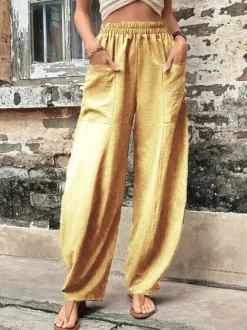 High Waisted Straight Leg Pants with Pockets