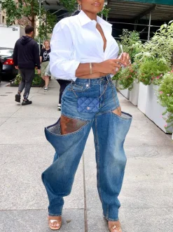 Hole Distressed Elastic Denim Jeans