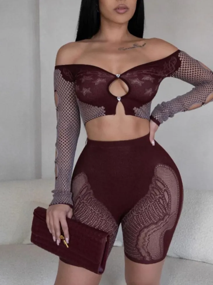 Hollow Out Off Shoulder Short Sets