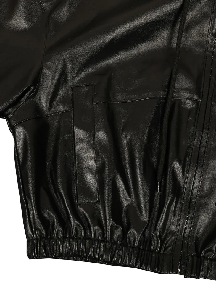 Hooded PU Leather Jacket Shorts Set