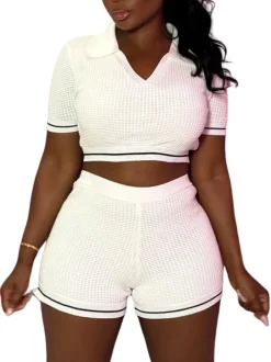 Knit Crop Top Shorts Sets