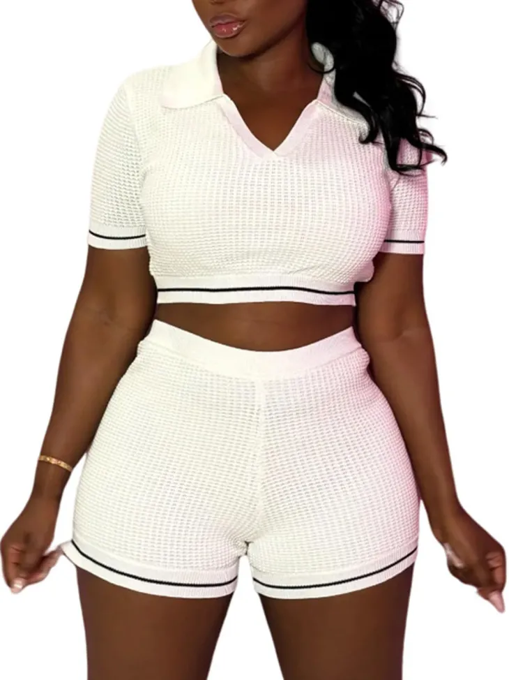 Knit Crop Top Shorts Sets