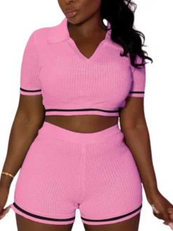 Knit Crop Top Shorts Sets