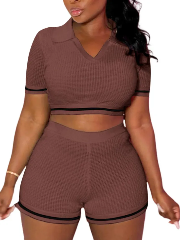 Knit Crop Top Shorts Sets