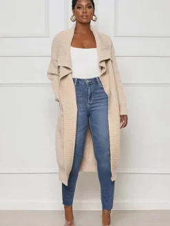 Knit Long Sleeve Solid Bodycon Cardigan