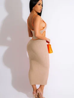Knit Sleeveless Backless Midi Dress