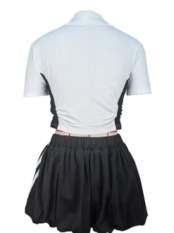 Lace Trim Letter Print Top Pleated Skirt Set