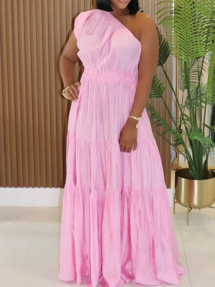 Linen Boho One Shoulder Maxi Dress