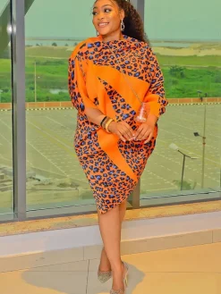Long Sleeve Asymmetrical Leopard Print Mini Dress