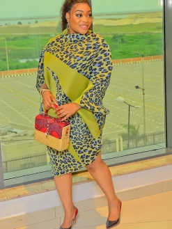 Long Sleeve Asymmetrical Leopard Print Mini Dress