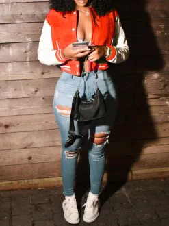 Long Sleeve Button Baseball Jacket