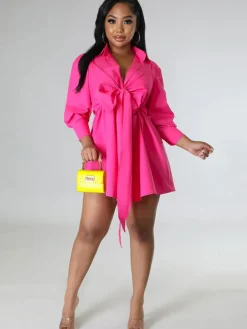 Long Sleeve Button Solid Shirt Dress