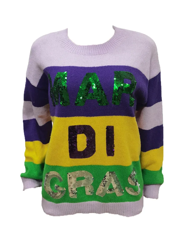 Long Sleeve Color Block Sequin Letter Pullover