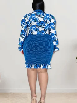 Long Sleeve Floral Print Patchwork Mini Dress