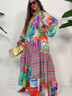 Long Sleeve Floral Print Bodycon Maxi Dress