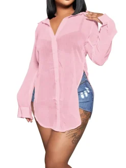Long Sleeve Mesh Shirts Tops