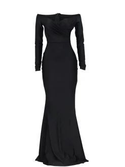 Long Sleeve Off Shoulder Split Maxi Dress