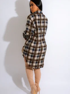 Long Sleeve Plaid Print Mini Dress Blouse