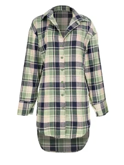 Long Sleeve Plaid Print Mini Dress Blouse