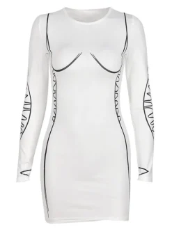 Long Sleeve Printed Bodycon Mini Dress