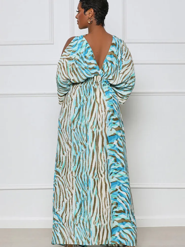 Long Sleeve Printed Off Shoulder Maxi Dress