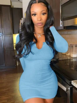 Long Sleeve Scoop Neck Bodycon Mini Dress