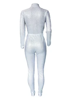 Long Sleeve Sequin Belted Jumpsuit