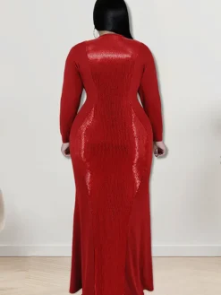 Long Sleeve Sequin Patchwork Maxi Dress