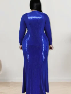Long Sleeve Sequin Patchwork Maxi Dress