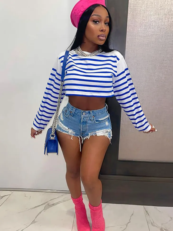 Long Sleeve Striped Crop Top