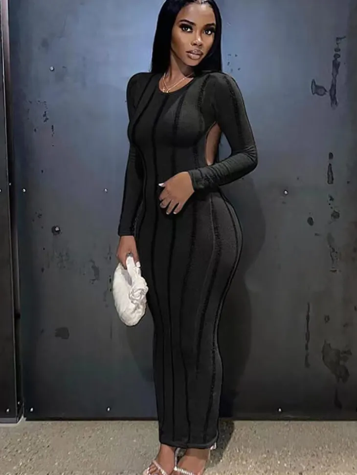 Long Sleeve Tassel Backless Maxi Dress