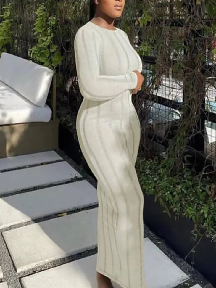 Long Sleeve Tassel Backless Maxi Dress